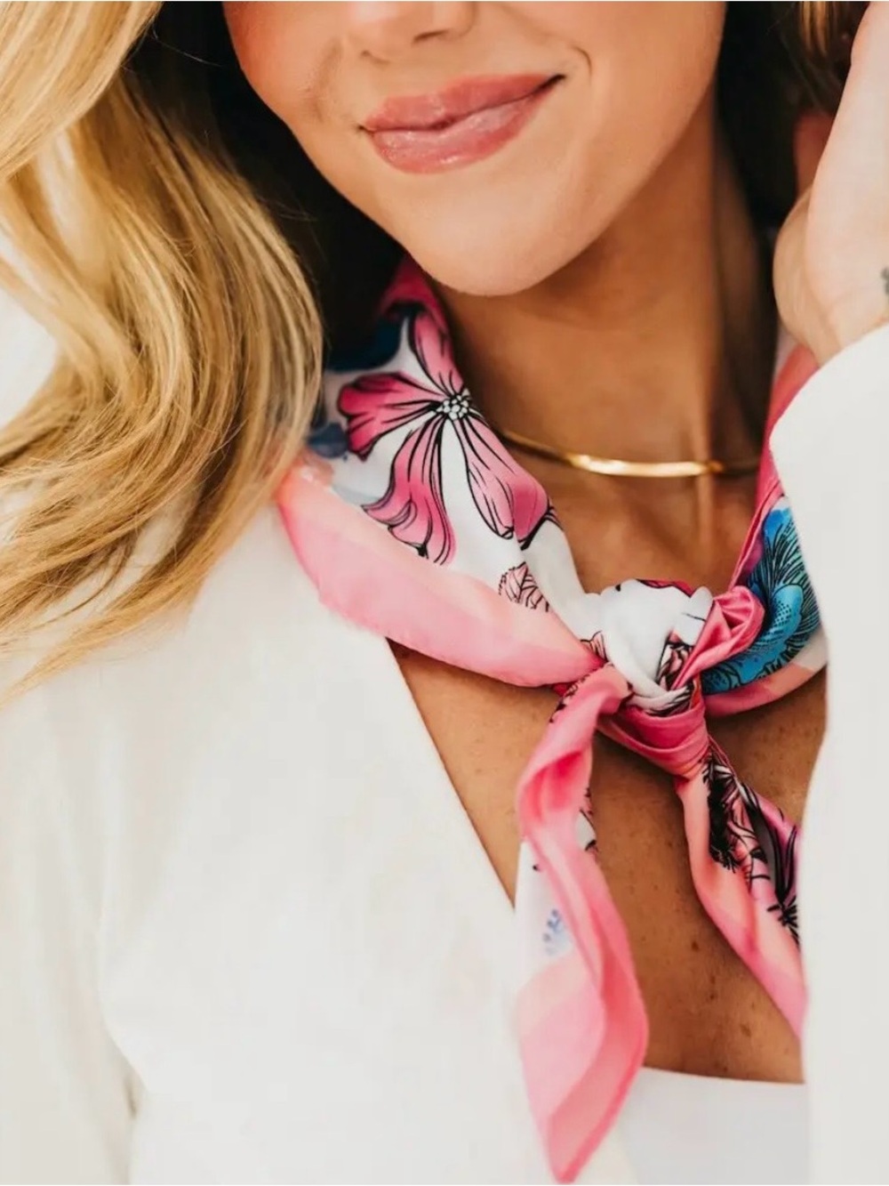 Pretty Simple Vera Floral Square Scarf Pink/Blue | New